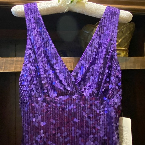 NWT Adrianna Papell Evening Purple Sequins Size 4 Column Gown. Prom Black Tie - Picture 3 of 8